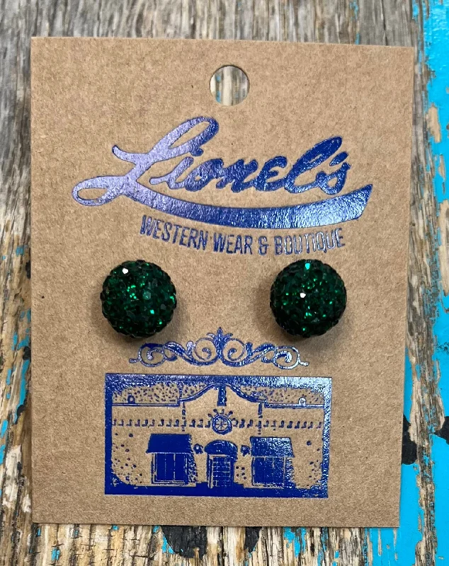 Stud Earrings for Casual Outfit -Hunter Green Crystal Ball Stud Earrings