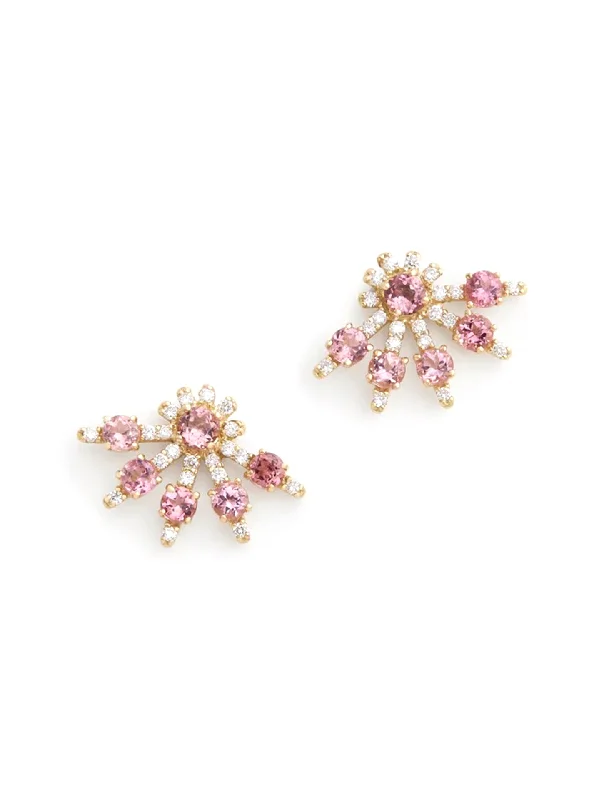 Nickel Free Stud Earrings for Safety -Tutu, 18K Yellow Gold, Pink Tourmaline + Diamond Stud Earrings