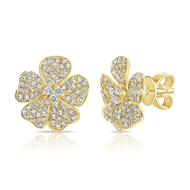 African Stud Earrings with Culture -Joelle 14k Gold & Diamond Flower Stud Earrings - 0.57ct