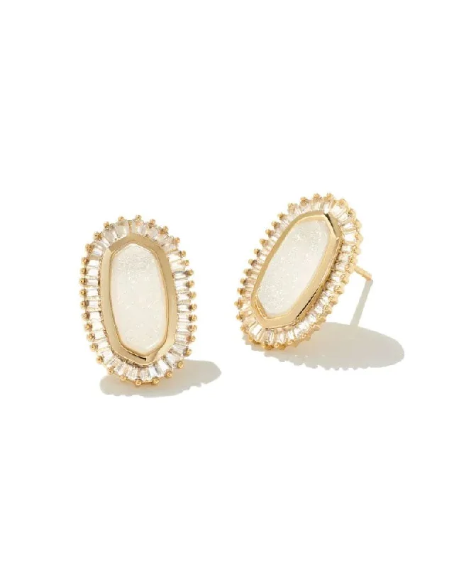 Gold Stud Earrings for Women -Kendra Scott - Baguette Ellie Gold Stud Earrings - Iridescent Drusy