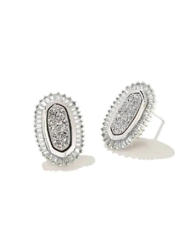 Pearl Stud Earrings for Elegance -Kendra Scott - Baguette Ellie Silver Stud Earrings - Platinum Drusy