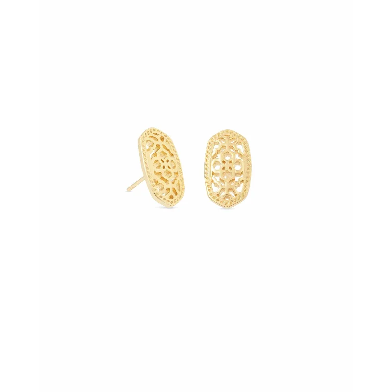 Stud Earrings with Vine Designs -Kendra Scott - Ellie Gold Stud Earrings - Gold Filigree Mix