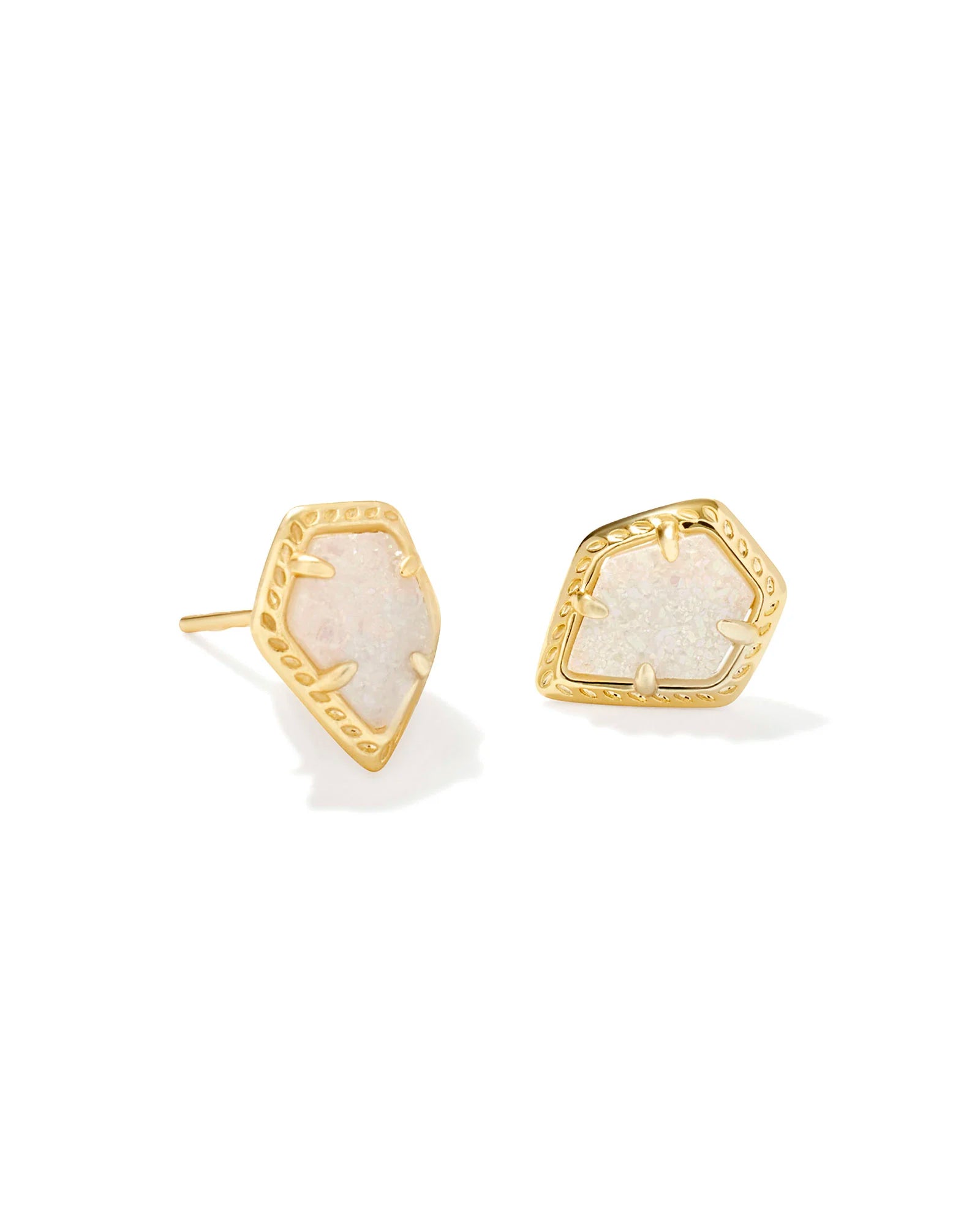 Stud Earrings with Star Motifs -Kendra Scott - Framed Gold Tessa Stud Earrings - Iridescent Drusy