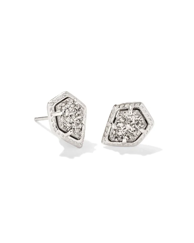 Stud Earrings with Floral Motifs -Kendra Scott - Framed Tessa Stud Earrings - Silver Platinum Drusy