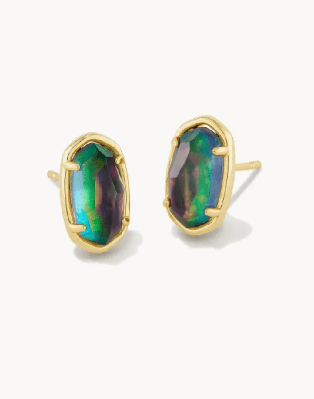 Stud Earrings for Wellness Routine -Kendra Scott - Grayson Gold Stone Stud Earrings - Lilac Abalone