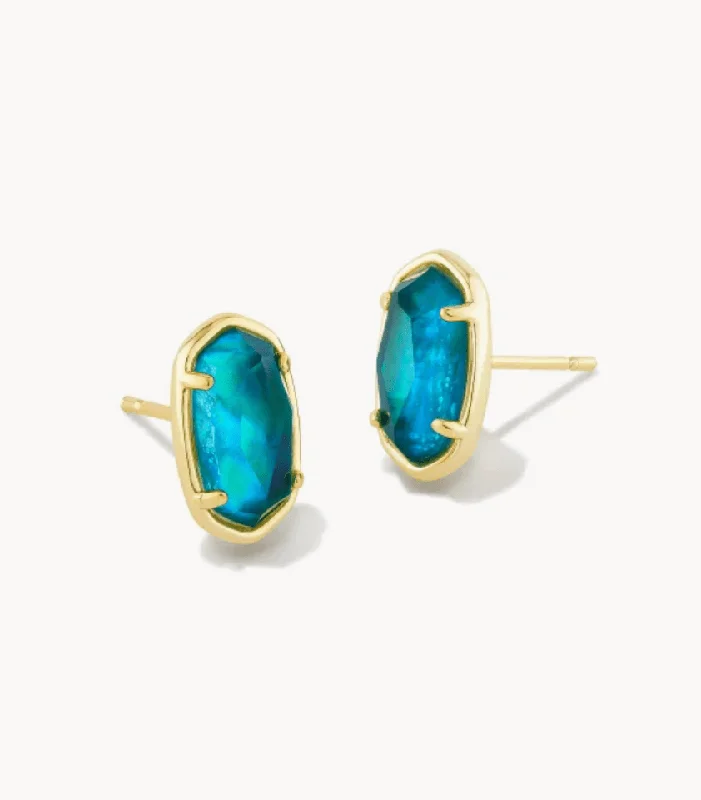 Stud Earrings with Abstract Designs -Kendra Scott - Grayson Gold Stone Stud Earrings -  Teal Abalone