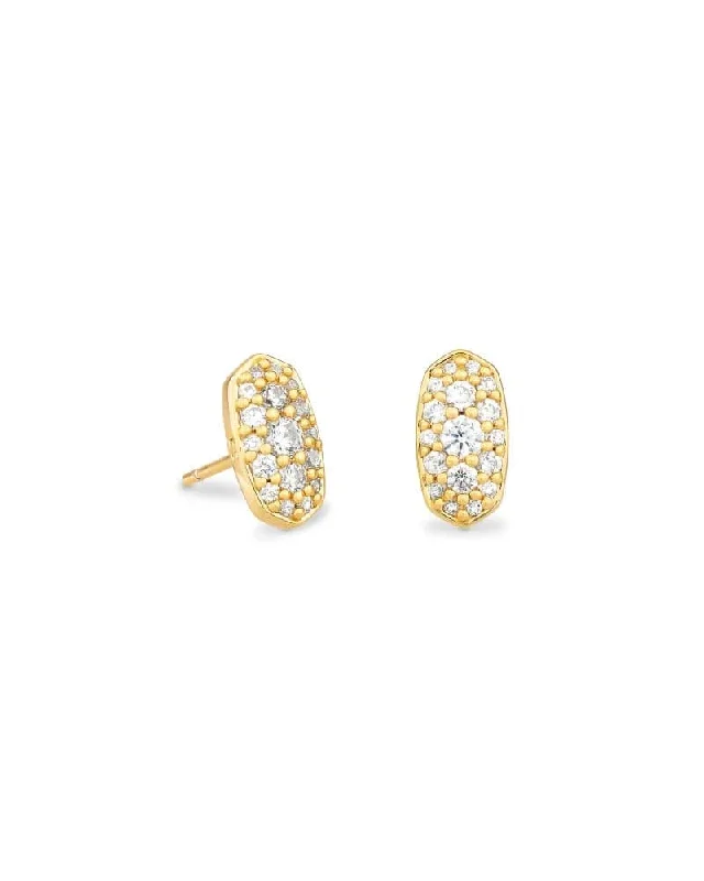 Stud Earrings for Fitness Activities -Kendra Scott - Grayson Gold Stud Earrings - White Crystal