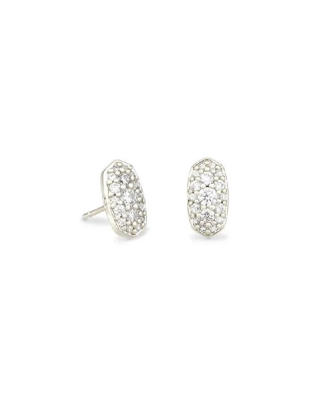 Stud Earrings for Yoga Session -Kendra Scott - Grayson Silver Stud Earrings - White Crystal