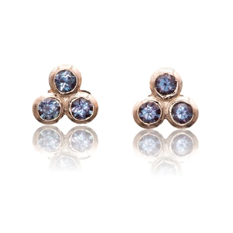 Crystal Stud Earrings for Sparkle -Lab-Grown Alexandrite Trio Bezel Cluster Stud Earrings