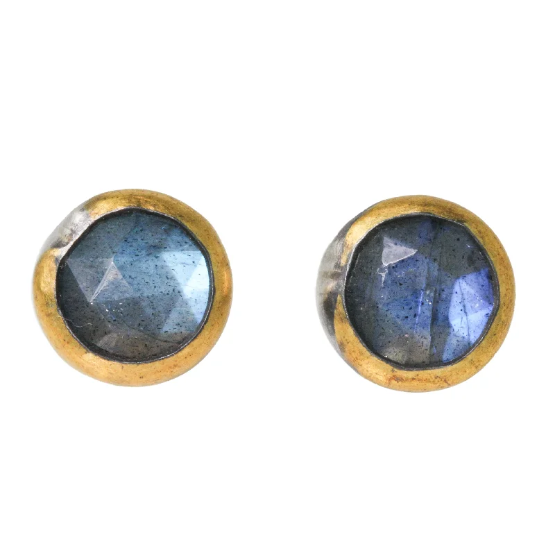 Hippie Stud Earrings with Beads -Labradorite Crescent Rim Stud Earrings