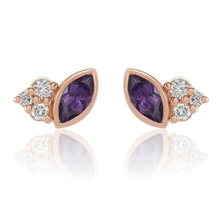 Diamond Stud Earrings for Luxury -Marquise Lab-created Alexandrite & Diamond Cluster Gold or Platinum Leaf Stud Earrings