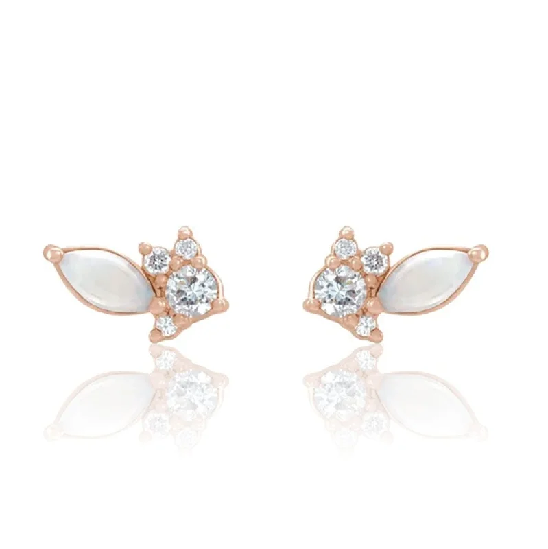 Contemporary Stud Earrings for Fashion -Marquise Opal & Diamond Cluster Gold or Platinum Leaf Stud Earrings