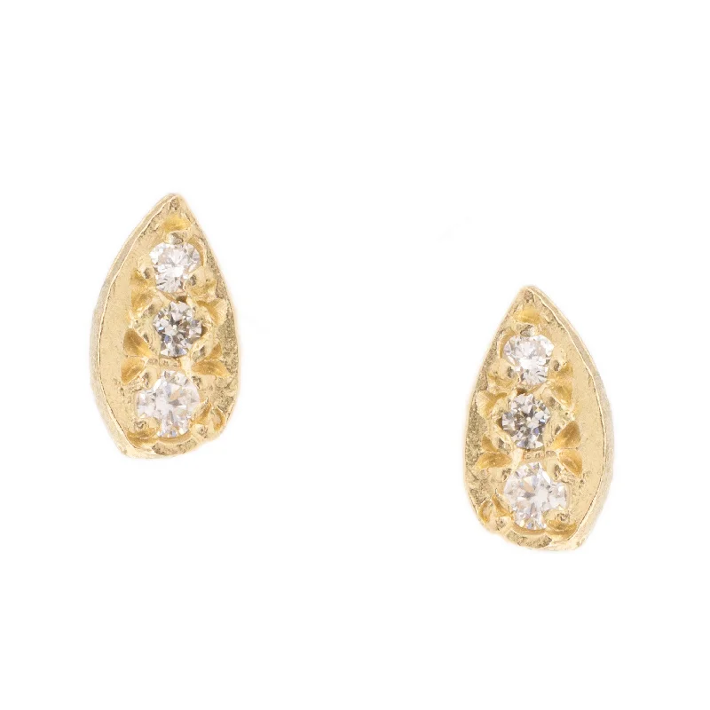 Multi Stud Earrings with Chains -Large Pave Leaf Stud Earrings