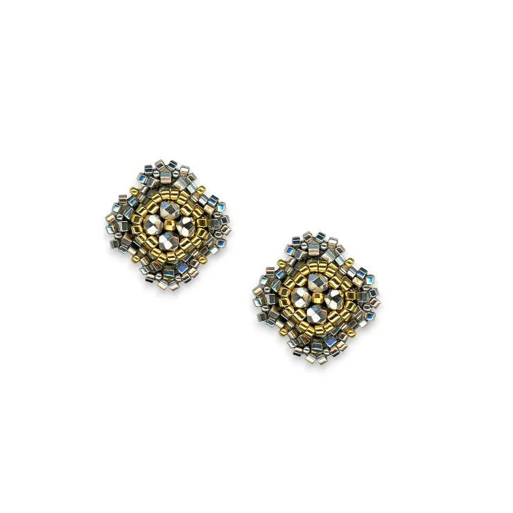 Detachable Stud Earrings with Charms -MIGUEL ASES - PYRITE MIYUKI STUD EARRINGS