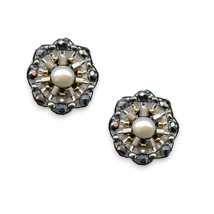 Screw Back Stud Earrings for Security -MIGUEL ASES - PYRITE SILVER RONDELLE STUD EARRINGS