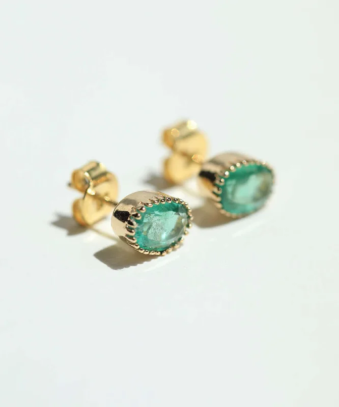 Stud Earrings for Christmas Party -Milgrain Emerald Stud Earrings