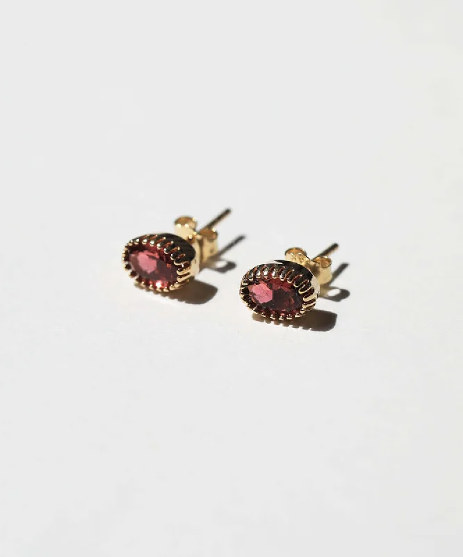 Stud Earrings with Etching -Milgrain Tourmaline Stud Earrings