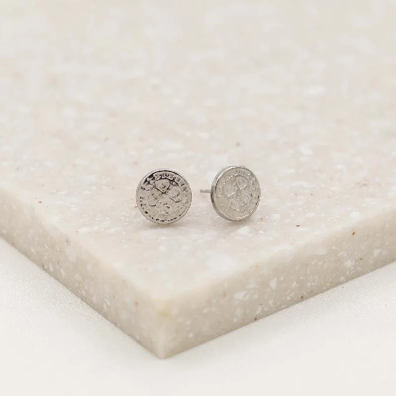 Stud Earrings for Everyday Glamour -My Saint My Hero - Benedictine Stud Earrings in Silver