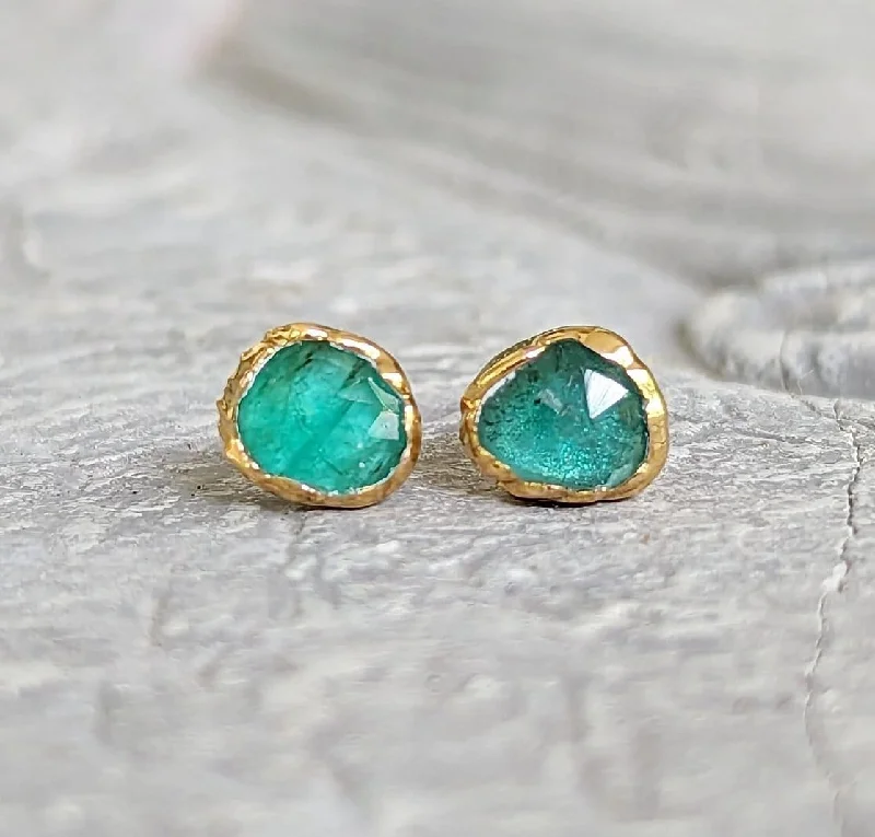 Screw Back Stud Earrings for Security -Natural Emerald stud earrings in 18k Gold