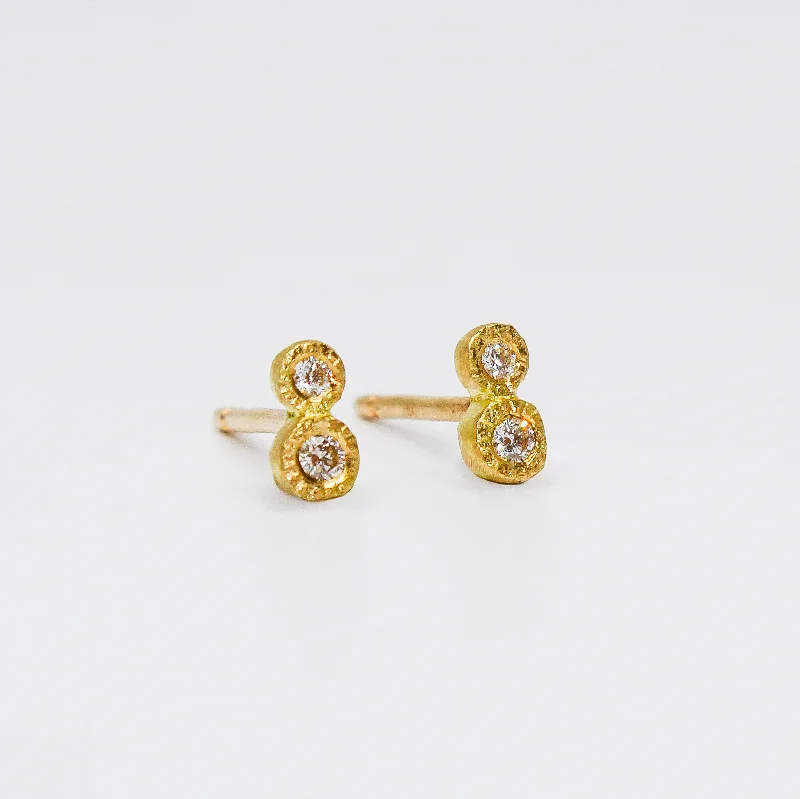 Geometric Stud Earrings for Trend -NEW! Double Diamond Stud Earrings in 18KT Gold by Yasuko Azuma