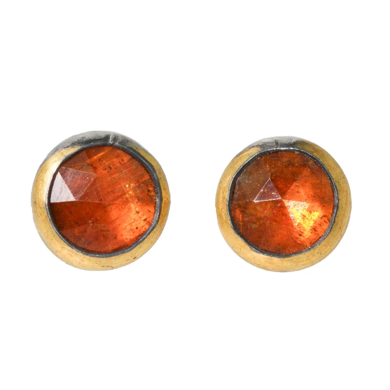 Punk Stud Earrings with Spikes -Orange Kyanite Crescent Rim Stud Earrings