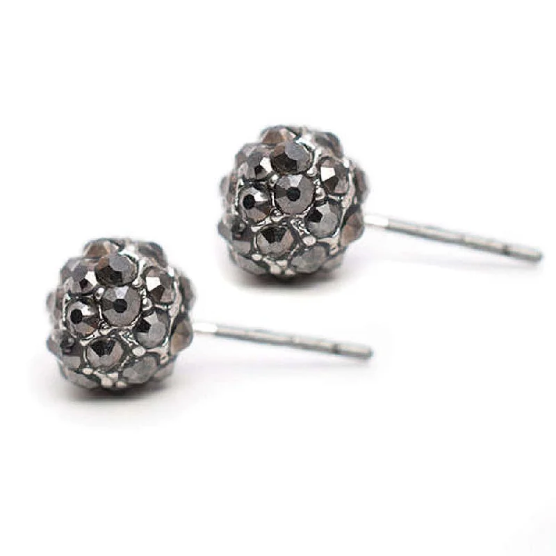 Stud Earrings with Crystals -Pave Stud Earrings Silver Hematite