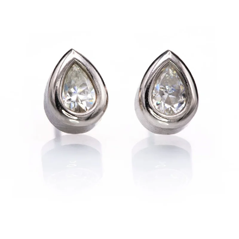 Stud Earrings for Birthday Celebration -Pear Moissanite Bezel Stud Earrings