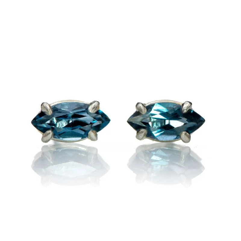 Punk Stud Earrings with Spikes -Prong Set Marquise London Blue Topaz Basket Stud Earrings