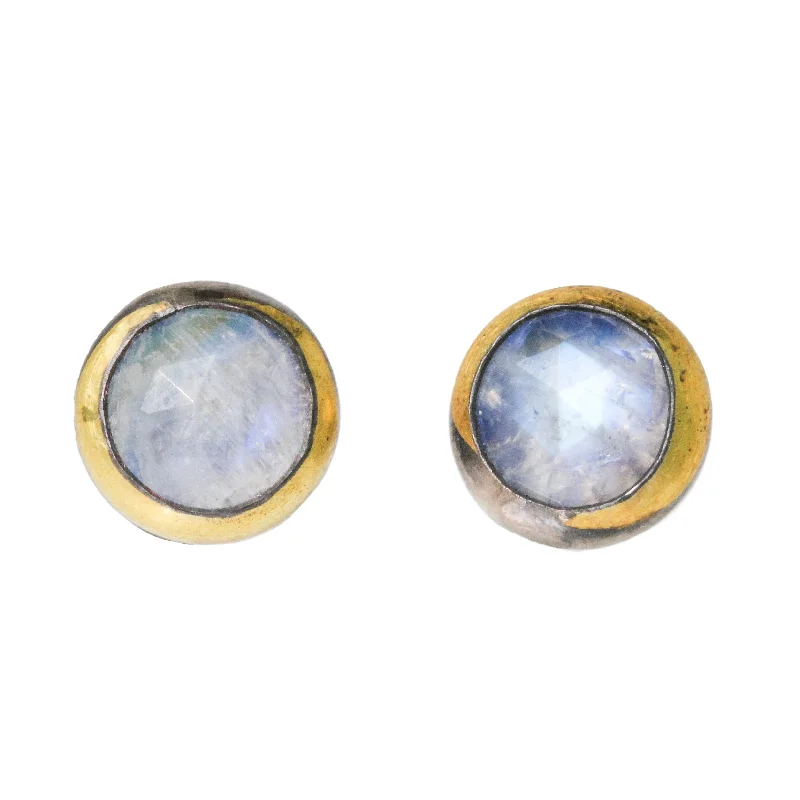 Gothic Stud Earrings with Dark Tone -Rainbow Moonstone Crescent Rim Stud Earrings