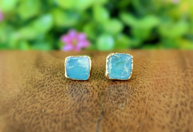 Stud Earrings for Valentine's Day -Raw Peruvian Opal stud earrings