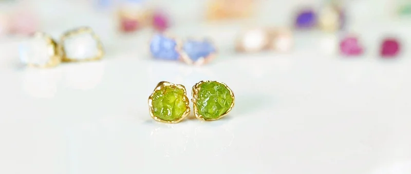 Stud Earrings for Shopping Trip -Raw Peridot stud earrings