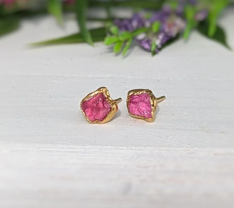 Stud Earrings for Christmas Party -Raw Pink Spinel stud earrings