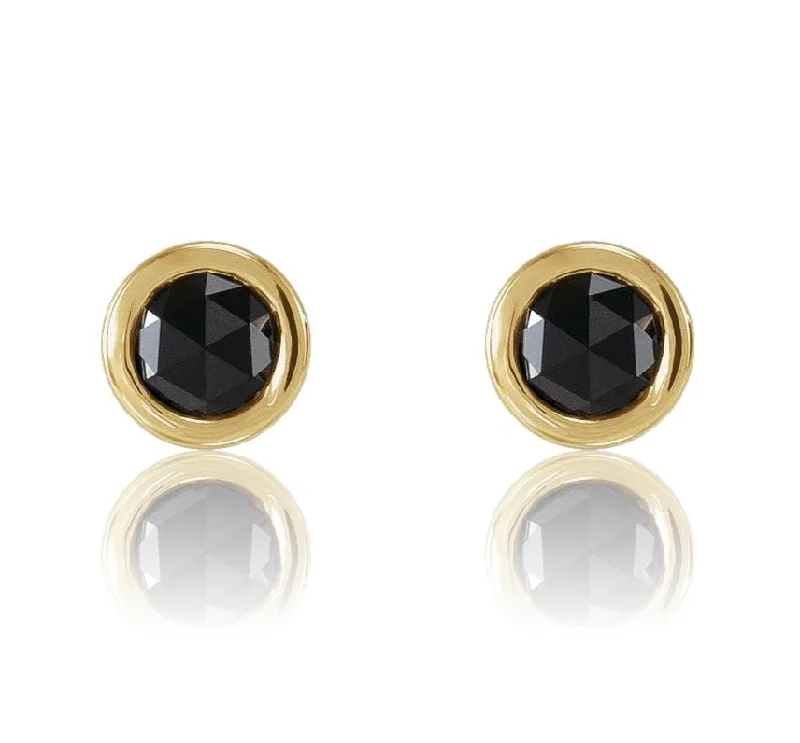 Waterproof Stud Earrings for Outdoor -Rose Cut Black Diamond Bezel Set Stud Earrings