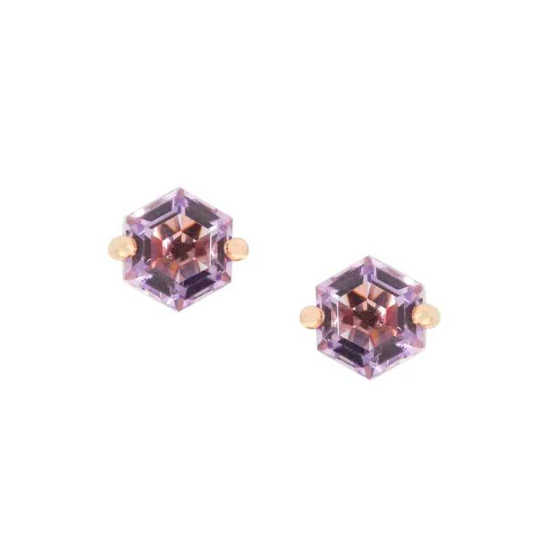 Clip On Stud Earrings for Non Pierced -Rose de France Hexagon Stud Earrings