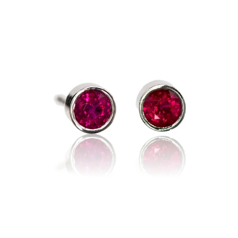 Punk Stud Earrings with Spikes -Ruby Bezel Set Stud Earrings