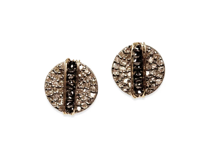 Magnetic Closure Stud Earrings for Easy -Pavé Rustic Gray and Black Diamond Stud Earrings