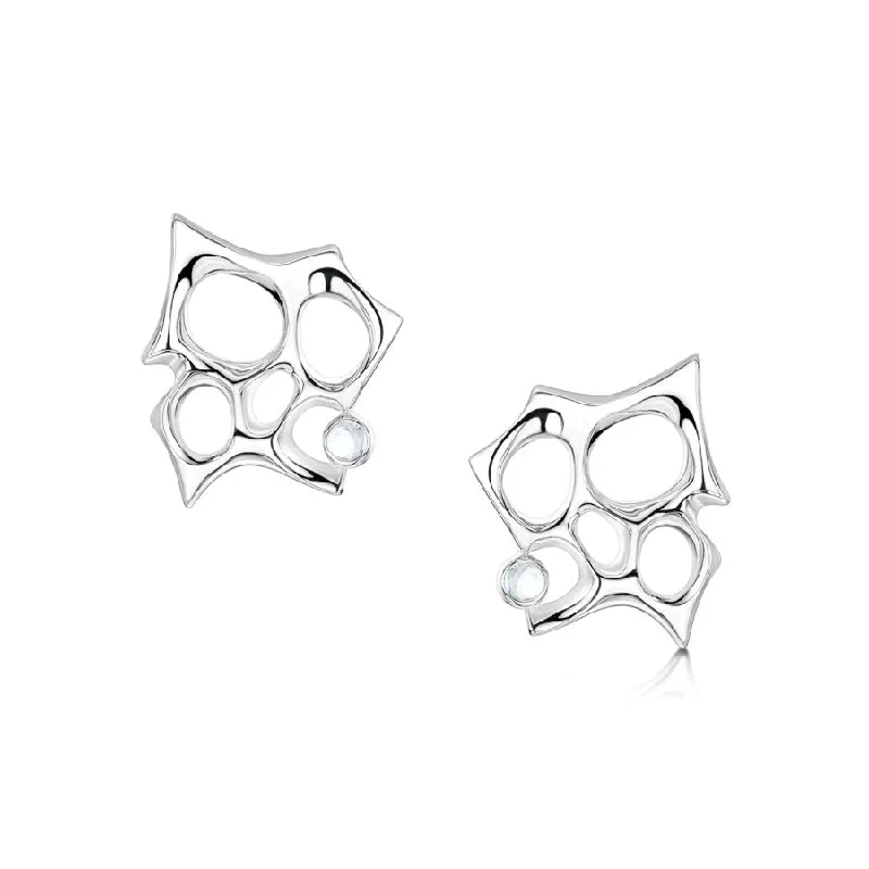 Stud Earrings for Everyday Glamour -Sculpted By Time Sterling Silver and Moonstone Stud Earrings - MO-SE270