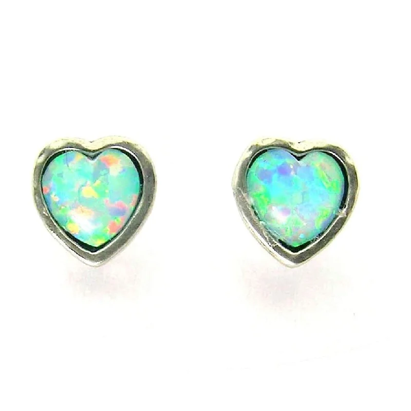 Bohemian Stud Earrings with Tassels -Silver & Opaline Heart Stud Earrings E4393