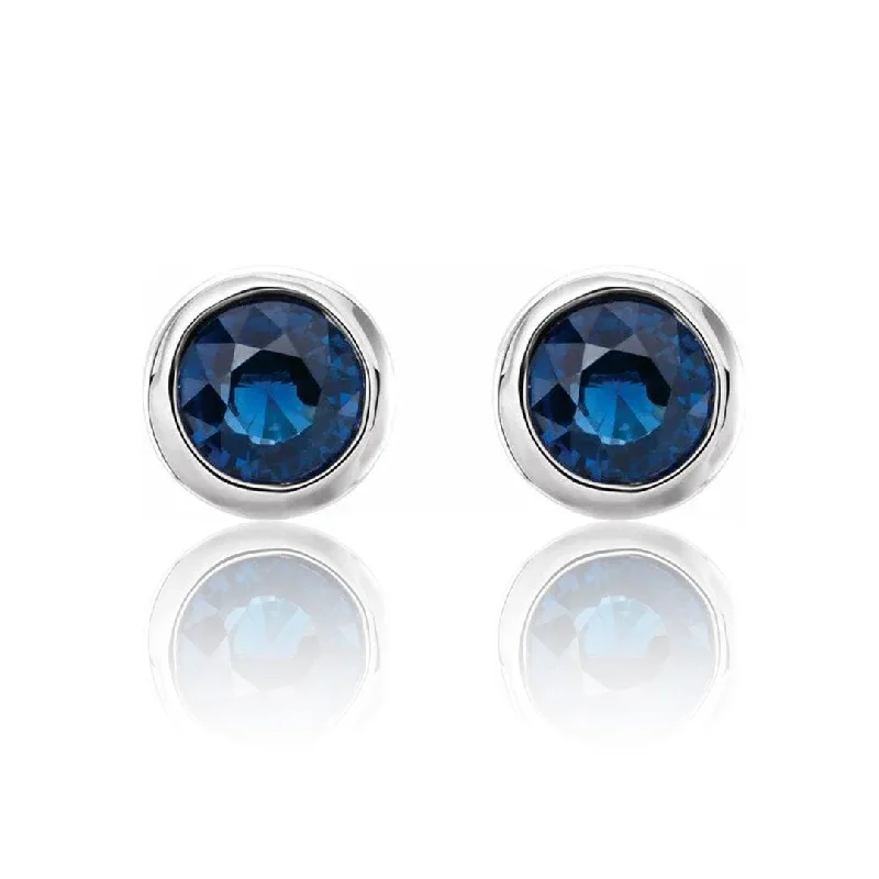 Detachable Stud Earrings with Charms -Simple Blue Sapphire Bezel Set Stud Earrings