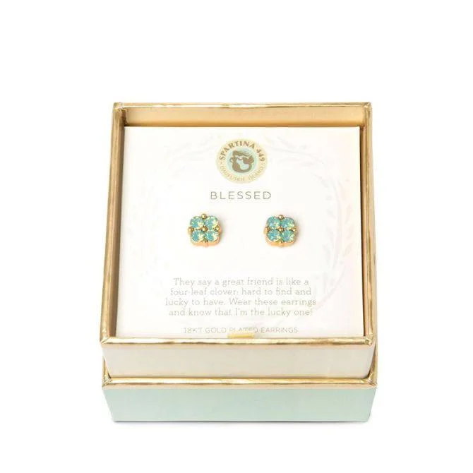 Stud Earrings for Valentine's Day -Spartina - Sea La Vie - Sea Foam Clover Stud Earrings