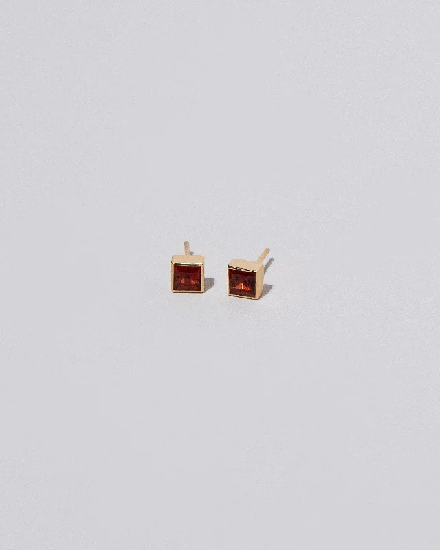 Stud Earrings with Matte Finish -Square Frame Stud Earrings - Anthill Garnet