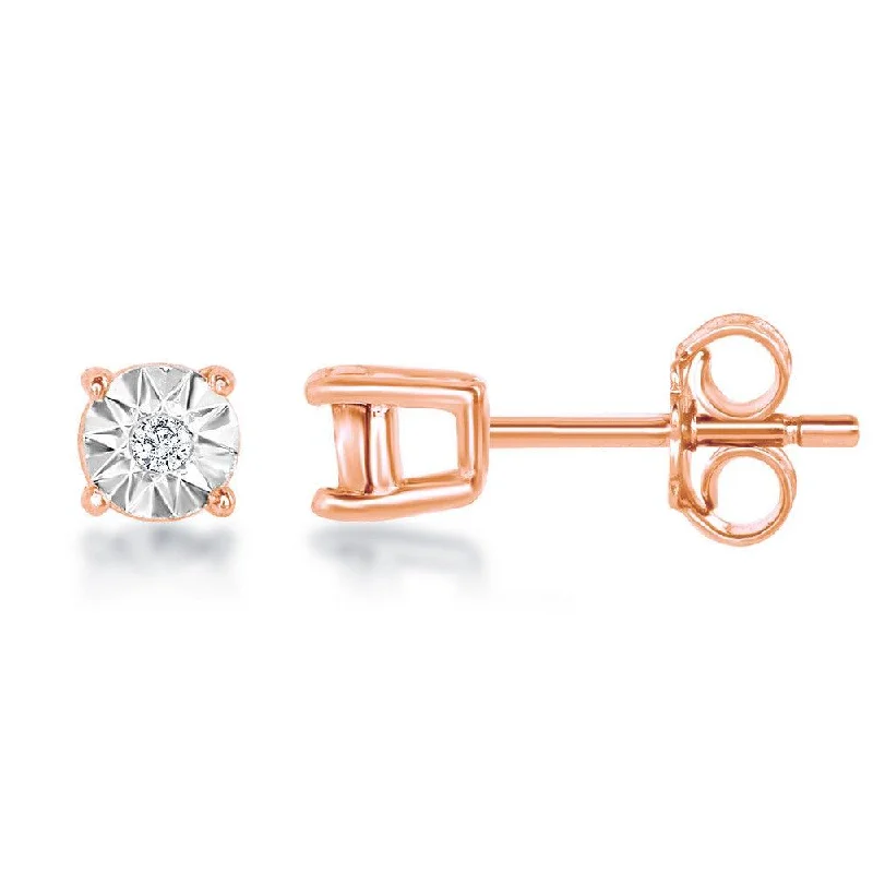 Small Stud Earrings for Delicate -Sterling Silver 3mm Rose Gold Plated Diamond Stud Earrings