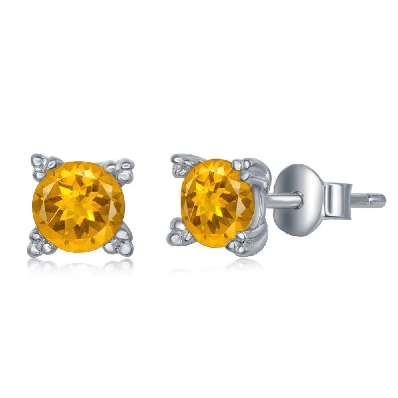 Stud Earrings with Keyhole Designs -Sterling Silver 5mm Citrine Four Prong Stud Earrings