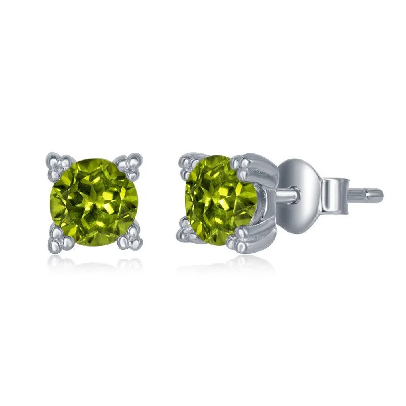 Stud Earrings with Animal Motifs -Sterling Silver 5mm Round Peridot Stud Earrings