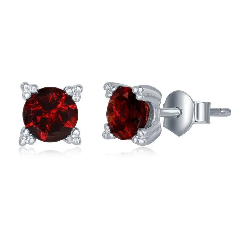 Stud Earrings with Infinity Symbols -Sterling Silver 5mm Round Red Garnet Stud Earrings