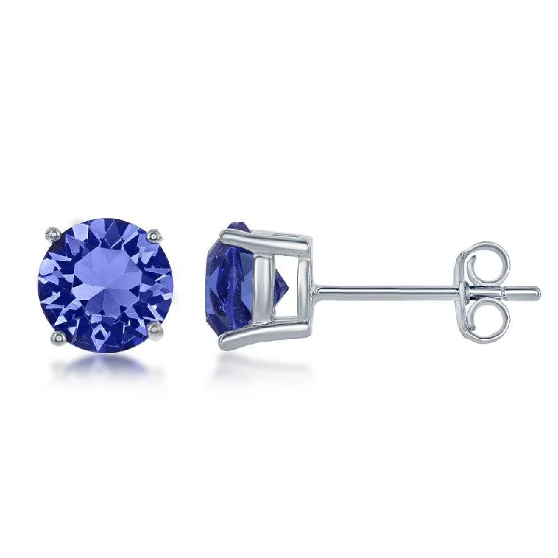 Stud Earrings with Chevron Designs -Sterling Silver 6mm Blue Sapphire Stud Earrings