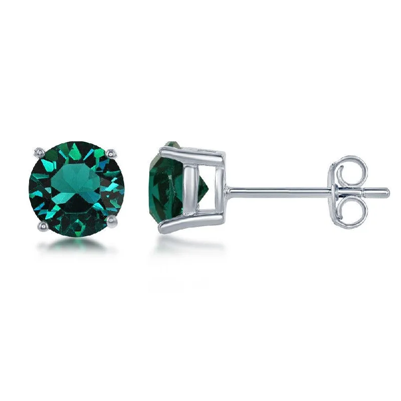 Stud Earrings with Vine Designs -Sterling Silver 6mm Green Emerald Stud Earrings