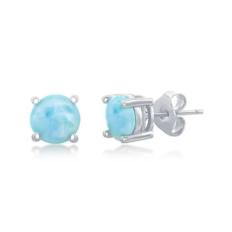 Stud Earrings with Hammered Finish -Sterling Silver 6mm Larimar Stud Earrings