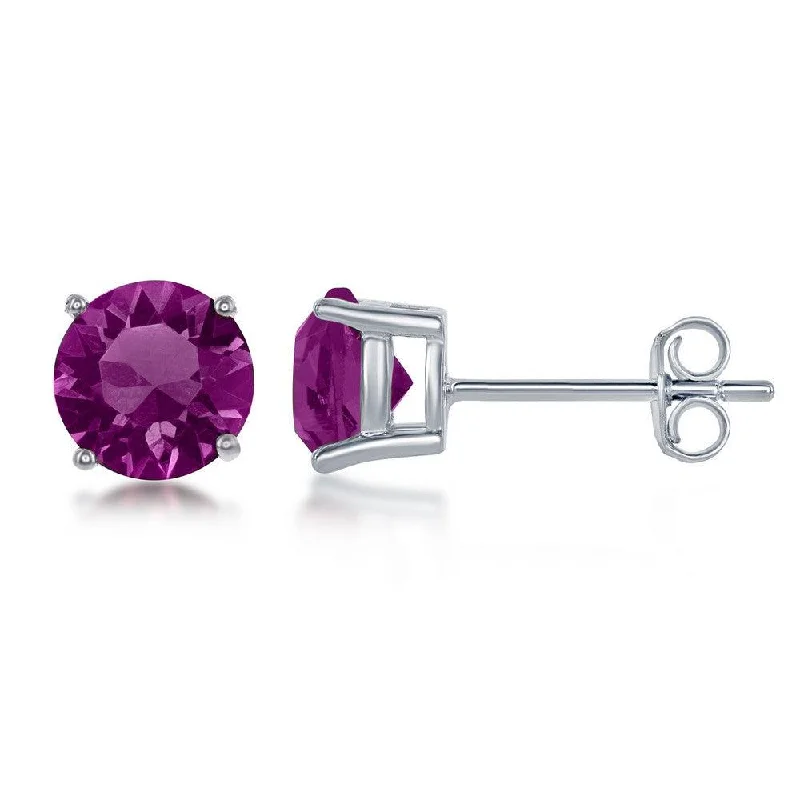 Silver Stud Earrings for Men -Sterling Silver 6mm Purple Amethyst Stud Earrings