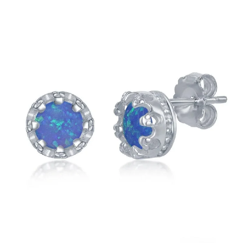 Stud Earrings with Gemstones and Beads -Sterling Silver Blue Opal Stud Earrings